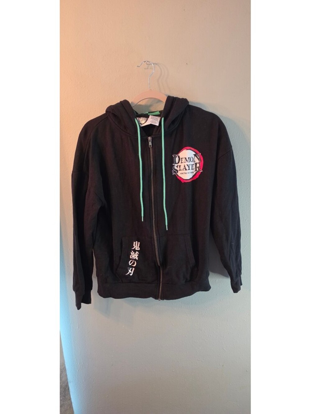 Demon Slayer Kimetsu no Yaiba Black Full Zip Graphic Hoodie Size S Anime